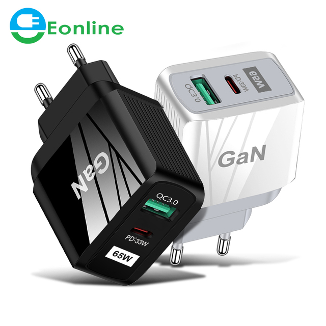 EONLINE 65W GaN Charger Phone Fast Charger for iPhone 17 16 15 Pro Max Samsung iPad Laptop PD USB C Quick Charger QC3.0 Type C