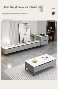 Ensemble table basse et meuble <span class=keywords><strong>TV</strong></span> moderne avec plateau en marbre et tiroirs <span class=keywords><strong>de</strong></span> rangement – Mobilier minimaliste pour salon, hôtel, appartement, bureau - Product Image 4