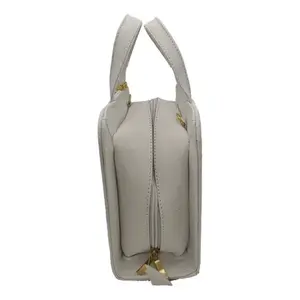Sac fourre-tout en cuir de vachette blanc Fana Patricia, grande capacité, motif demi-lune, sangle à chaîne décorée, pompon, décontracté, pour femmes - Product Image 3