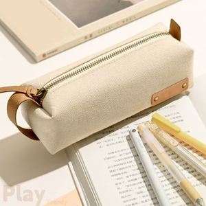 Sac de rangement pour crayons de grande capacité, étui à stylos en toile de style japonais, pochette de rangement pour papeterie, trousse à crayons à fermeture éclair pour étudiants - Product Image 2