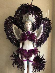 Costume de danse de carnaval pour spectacle de scène de fête de Noël, avec plumes, ailes de plumes, panneau dorsal et coiffe sexy - Product Image 2