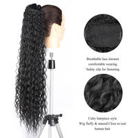 En gros Noir Long Bouclés Ondulés Cordon Queue De Cheval Avec Peigne Invisible Synthétique Naturel Ondulé Extension De Cheveux Pour Les Femmes
