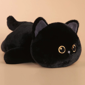 Cuscino Peluche Gatto Nero Sdraiato Cartone Animato 45cm, Giocattolo Imbottito Super Morbido con Fodera in Rete e Imbottitura in Cotone PP, Peluche Lavabile - Product Image 2