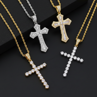 Collier pendentif croix CZ Iced Out avec chaîne torsadée plaqué or, argent, cuivre, bijoux hip-hop