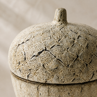 Pot décoratif en céramique Sandy fait main, écologique, texturé 3D, en forme de gland, avec couvercle, pour la décoration intérieure