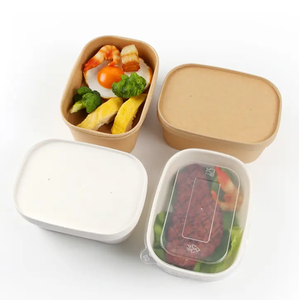 Wholesale kraft paper bowl with lid leak square food container disposable grease resistant take out box for salad