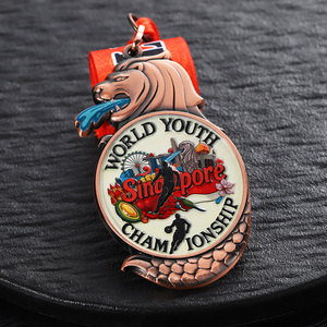 Medallas Deportivas Personalizadas con Diseño 3D de Merlion Singapur, Medallas de Baloncesto de Cobre con Recubrimiento de Color para Eventos Deportivos Juveniles - Product Image 3