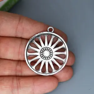 2Pcs/lot Ashoka Romani Chakra Wheel Charm Pendant For DIY Necklace Handmade Jewelry Making