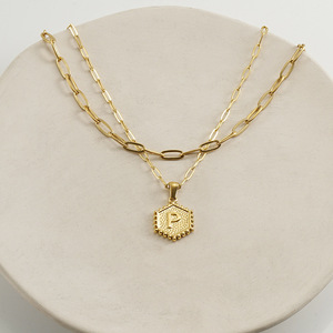ZOGXIN 18K Gold Plated Stainless Steel Double Layer Necklace Hexagon Pendant With Letter K For Gift - Product Image 4