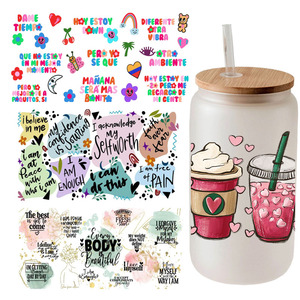 Love Happy Quotes Mug Self-Adhesive UV DTF Decals Waterproof Glassware and Bottles Uvdtf <strong>Transfer</strong> Decal Cup Wrap Stickers - Product Image 6
