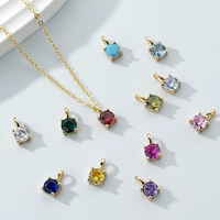 Collier Pendentif Personnalisé en Argent Sterling 925 avec Zircon et Pierre de Naissance, 12 Couleurs, Bijoux Fins d'Été pour Femme