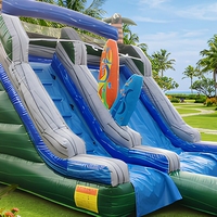 Toboggan aquatique gonflable double piste de qualité commerciale, thème tropical, en PVC 0,55 mm certifié EN14960, pour location, thème arbre, garantie 3 ans