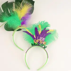 Boho — serre-tête en plumes d'autruche, pour femme et fille, costume de carnaval, bandeau, coloré