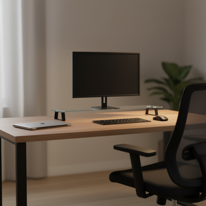 Supporto per Laptop in Vetro Temperato e Metallo 39.4x7.9x3.1 Pollici Nero, Supporto da Tavolo per Monitor - Product Image 2