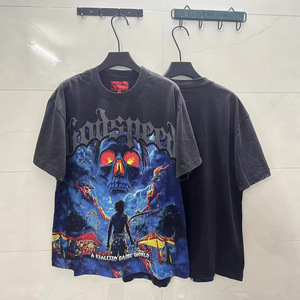 Camiseta GOD SPEED con Diseño Gráfico Vintage, Logotipo de Esqueleto de Alta Calidad, Color Negro Lavado, Algodón Grueso para <span class=keywords><strong>Hombre</strong></span> - Product Image 4