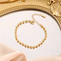 Bracelet en corde avec perles rondes argentées/dorées pour fête d'été, en acier inoxydable et perles rondes