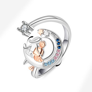 Rotating Moon Adjustable Women's Ring Pave Colorful Cubic Zirconia Copper Anxiety Relief Jewelry <b>Gift</b> For Best Friend Girl - Product Image 1