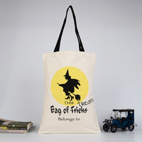 Sac fourre-tout en toile d'Halloween en gros, imprimé sorcière, avec nom personnalisé, réutilisable, pour enfants, pour bonbons ou farces, sac cadeau