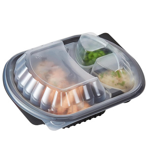 Lonchera Ecológica Negra de 3 Compartimentos, Apta para Alimentos, de PP Desechable, con Tapa Transparente, Contenedor de Alimentos para Llevar - Product Image 3