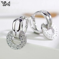 Boucles d'oreilles créoles YM tendance à double cercle pavé de zircons, en or et argent, entrelacées, pour femme, bijoux de mariage et de fête