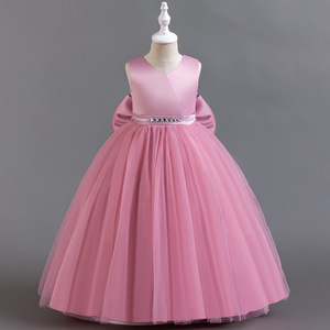 Abito <span class=keywords><strong>da</strong></span> ballo formale <span class=keywords><strong>da</strong></span> <span class=keywords><strong>bambina</strong></span> in raso ricamato con fiocco, vestito lungo <span class=keywords><strong>da</strong></span> principessa per recital di pianoforte, compleanno o spettacolo - Product Image 2