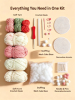 Kit de crochet DIY pour gâteau simulé, ensemble de fil doux pour artisanat, idéal pour la décoration intérieure et les cadeaux