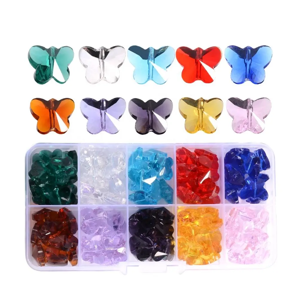 100pcs 14mm Crystal Glass Beads Butterfly Beads Glass Beads for Jewelry Making Chandelier Parts