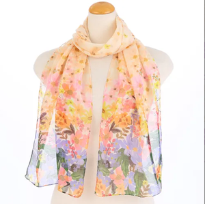 Lightweight Floral Print Polyester Scarf Sheer Chiffon Flower Pattern <b>Shawl</b> Soft Breathable Neck <b>Wrap</b> for Women - Product Image 3