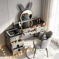 Table de toilette intelligente de luxe Woodstyle avec miroir LED, tiroirs extensibles, Bluetooth sans fil pour mobilier de chambre d'hôtel