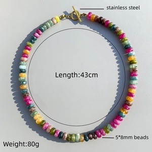 Collier pour femme en acier inoxydable plaqué or 18 carats <span class=keywords><strong>Yuma</strong></span>, perles rondes en tourmaline teinte et jade 5*8 mm, meilleur cadeau pour la Saint-Valentin - Product Image 3