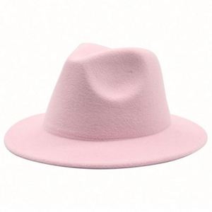 Fast Delivery Unisex Men and Women Solid Color Plain 7.5cm Wide Brim Western Felt Fedora Hats Wholesale - Product Image 5