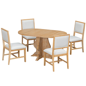 Ensemble de table à manger moderne 5 pièces avec 4 chaises rembourrées, table à manger extensible en bois pour hôtel et appartement - Product Image 1