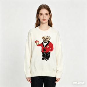 Maglione Invernale da Donna Ralph RL Vintage con <span class=keywords><strong>Orsetto</strong></span>, Lavorato a Mano, 100% Cotone, Collo Tondo, Maniche Regolari, Stile Anime Cartoon - Product Image 3