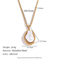 Collier pendentif imitation perle baroque irrégulière en acier inoxydable or 18 carats de style européen et américain vintage