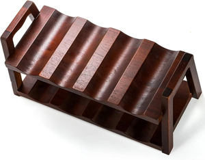 Logotipo personalizado OEM 8 botellas de madera de acacia Encimera 2 niveles independiente Premium Almacenamiento de vino Estante de exhibición Estante de vino para el hogar - Product Image 4