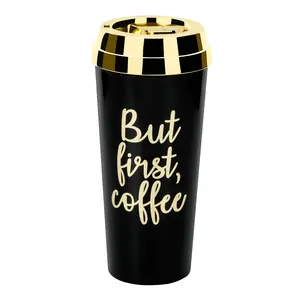 Ouro Reutilizável Removível Preto Parede Dupla de Viagem Personalizados Caneca de Café Com Tampa de Plástico