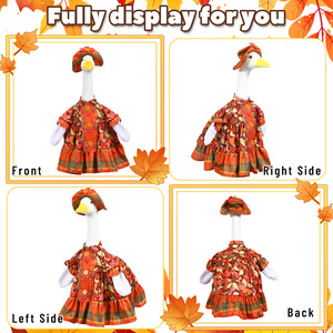 Robe à motif feuilles d'érable d'automne avec chapeau assorti pour tenue de canard de porche de 23 pouces, décoration de jardin et de pelouse, vêtements pour canard de porche - Product Image 6