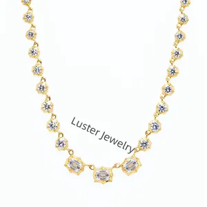 Parlaklık mücevherat tam taşlar zincir link 10/14k moissanite elmas 18 k altın fantezi kolye kadınlar için