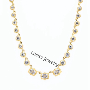 Lustre Jewelry Full Stones Chain Link 10 14K Moissanite Diamond 18 K Gold <span class=keywords><strong>Fancy</strong></span> Collar para mujer - Product Image 2