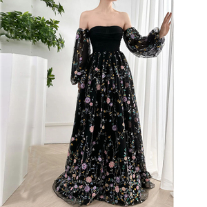 Abito <span class=keywords><strong>da</strong></span> <span class=keywords><strong>sera</strong></span> elegante di fascia alta <span class=keywords><strong>da</strong></span> donna in pizzo multicolore Top con ricamo floreale in vita naturale stile Party - Product Image 1