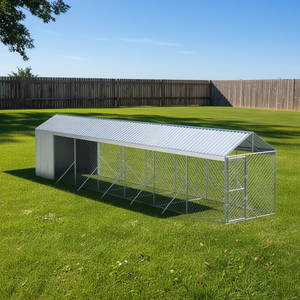Outdoor Dog Kennel 6.6'x45.9'x8.2' Galvanized Steel Pet House With Silver Roof Large Breed All Seasons - Product Image 2