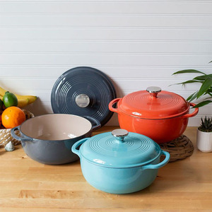 Ensemble de <span class=keywords><strong>casseroles</strong></span> en fonte émaillée multicolores de grande taille, design européen, de la marque Bright Houseware, compatible gaz et <span class=keywords><strong>induction</strong></span> - Product Image 1