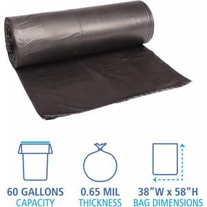 Bolsas de Basura Negras para el Hogar Boardwalk H7658HKKR01 de 0.65 Mil, 38 Pulgadas X 58 Pulgadas Bolsas para Basura de Baja Densidad de 60 Galones, 100 por Caja - Product Image 1