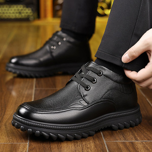 Botas de Nieve de Cuero para Hombre, Forradas de Lana, Antideslizantes, Botas de Exterior Estilo Martin, Tacón Bajo, Suela de Goma - Product Image 2