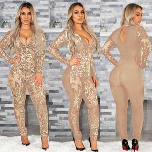 Mono de lentejuelas con corte ajustado y escote pronunciado en V, estilo europeo americano, para fiesta, discoteca, elegante y ceñido al cuerpo, ideal para otoño. - Product Image 5