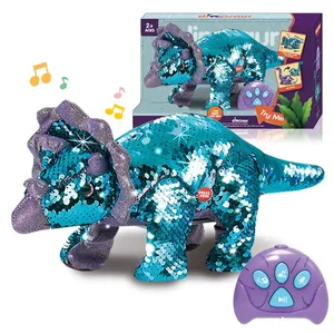 New Design Repeat Roar Two-color Sequins Kids RC Walking Dinosaur Animal Stuffed Toy