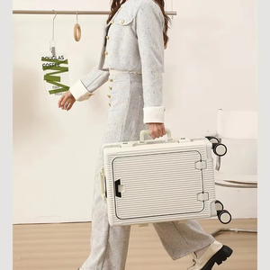 Storage Trolley Front Opening Luggage USB Cup Holder Aluminum Frame <b>Suitcase</b> Laptop Cabin Password Trolley Case Travel - Product Image 1