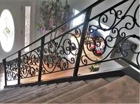 Prima Luxury Indoor Treppen geländer Verzierter vergoldeter schmiede eiserner Handlauf mit Blumen schnitzereien