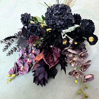 Fleurs artificielles vintage noires et violettes, style gothique, fausses fleurs d'eucalyptus et de rose, aspect émaillié, fournitures de décoration florale pour Halloween