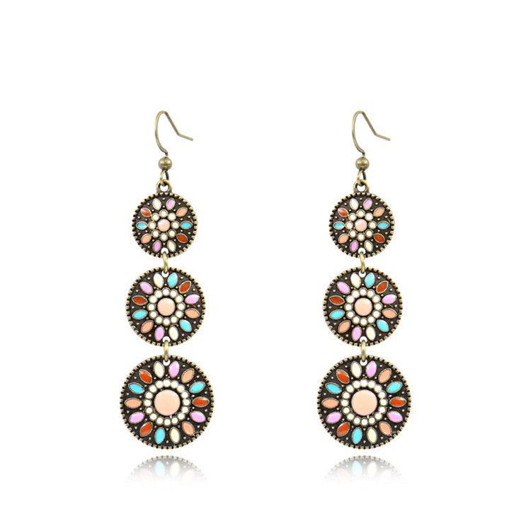 Trendz Cloisonné Rétro Style Ethnique Goutte D'huile Européen Et Américain De Noël Boucles D'oreilles